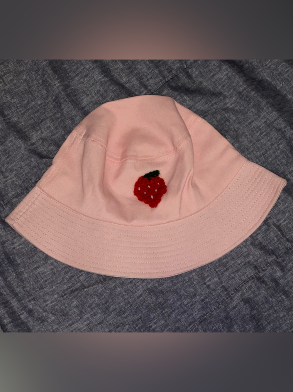 Girls' Pink Strawberry Embroidered Bucket Hat